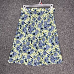 Vintage Handmade Knee Length Skirt 26" Waist Women's Size 2 Yellow Blue Floral